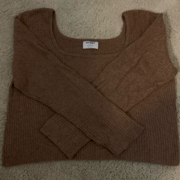 Fitted Cropped Square Neck Rib Knit Sweater Size XL - Tan - Old Navy - Picture 2 of 5